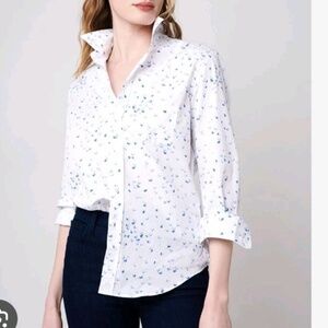 Unworn Frank & Eileen Barry Butterflies Print Button Up Shirt in White